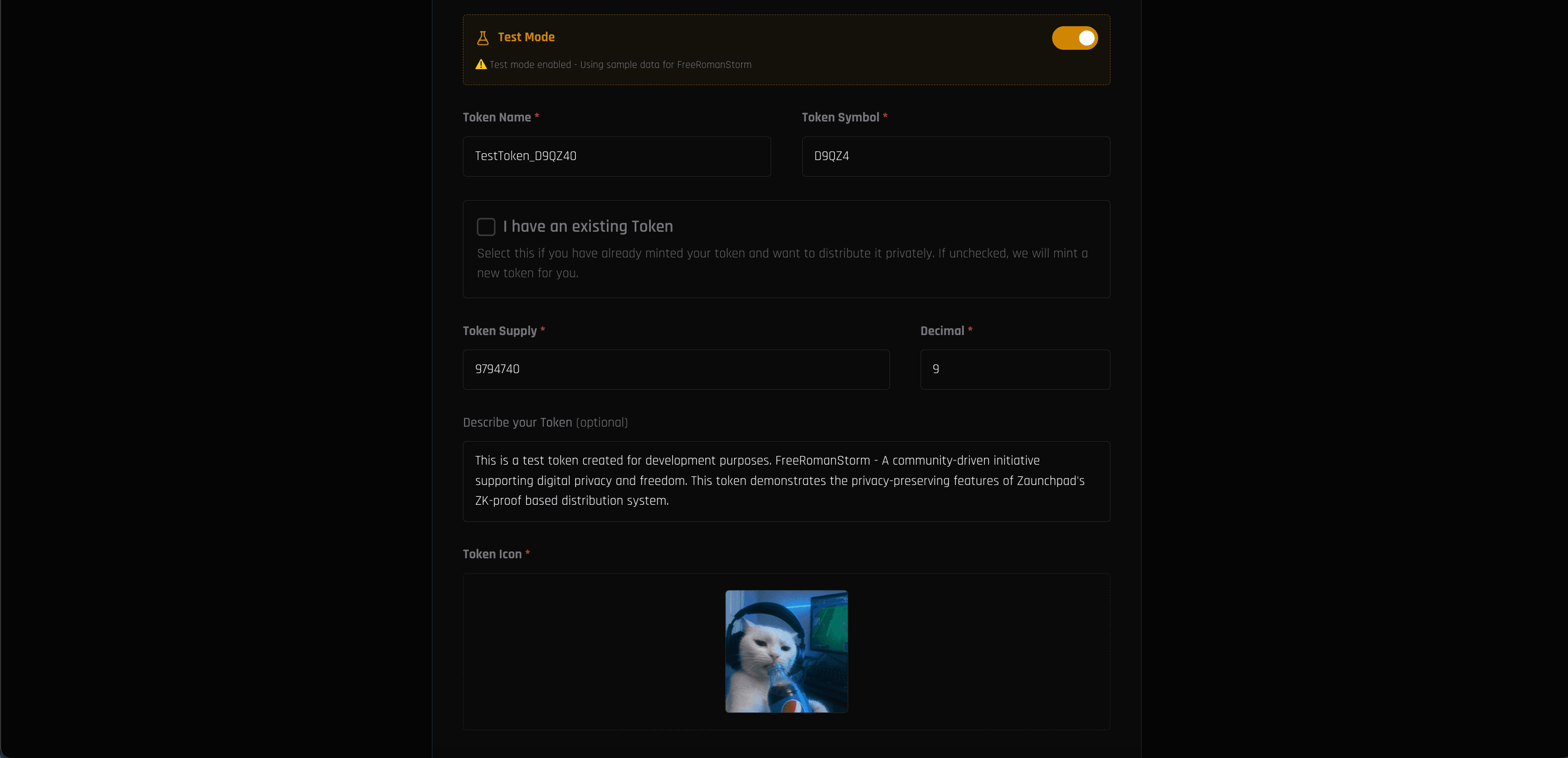 Launch Token with Test Mode